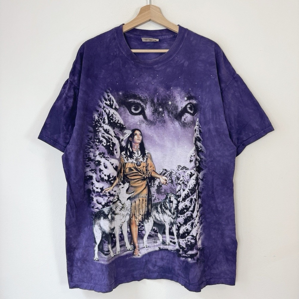 Vintage The Mountain Native American Wolf Animal Nature Purple Tee Shirt - XL